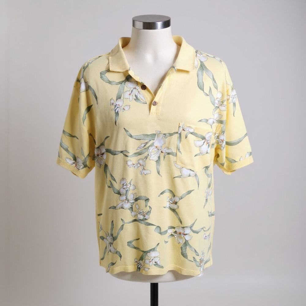 Tommy Bahama Men L Island Zone Emfielder Polo Shirt Floral Tropical Cotton 23x30